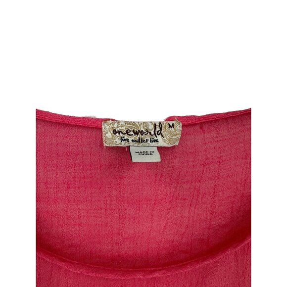 One World Top Shirt Womens Medium‎ Cap Sleeve Ombre Gauzy Fairy Orange - Picture 2 of 8